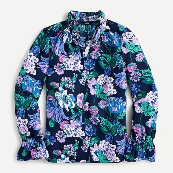 J. Crew | Ruffleneck Top in Floral 365 Crepe - Picture 1 of 4